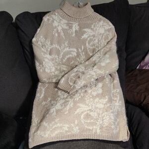 Floral Beige Turtleneck Sweater